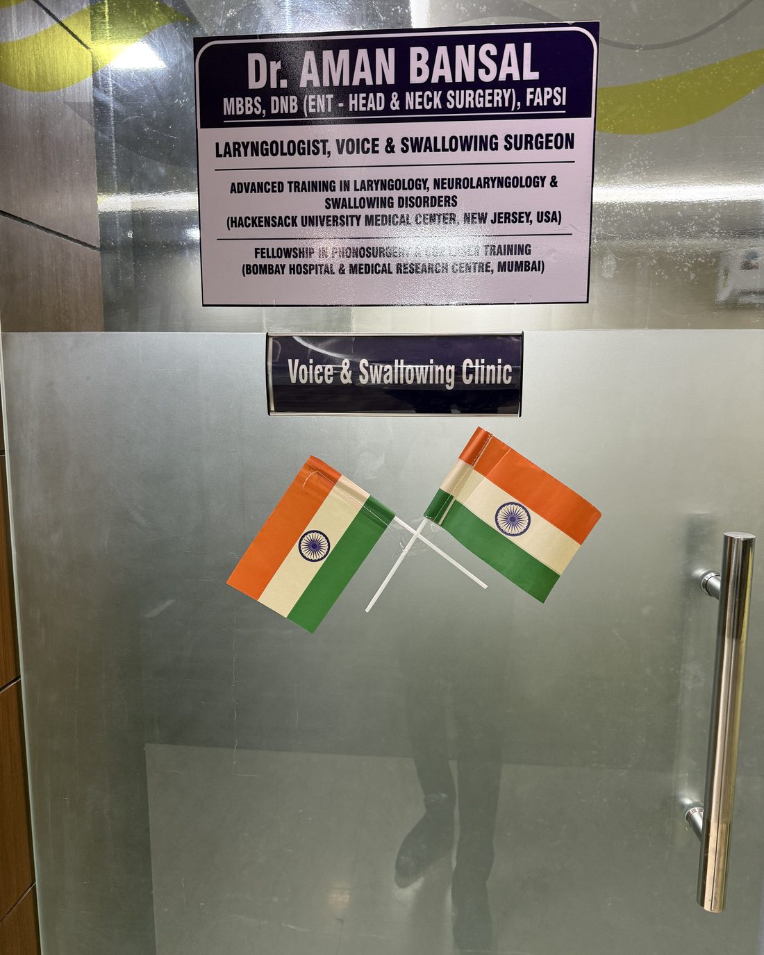 Dr Aman Bansal — Voice & Swallowing Clinic signage